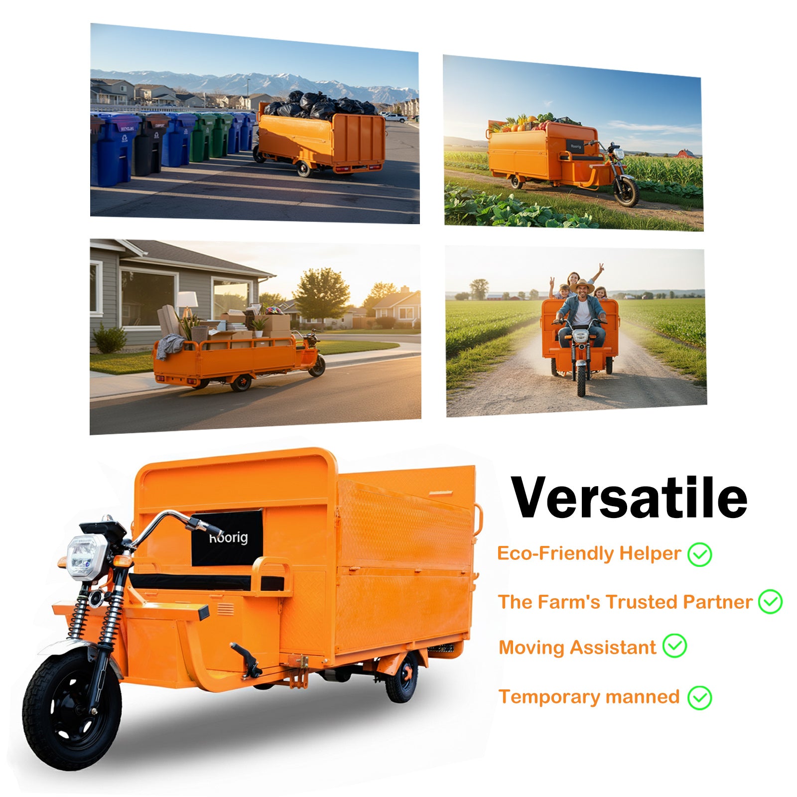 RooRig Electric 3-Wheel Cargo Trike | Heavy-Duty Farm & Utility Electric Vehicle (Optional Hydraulic Tipper)